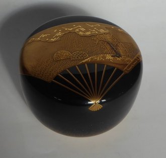 扇面柳橋蒔絵平棗